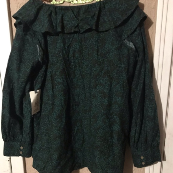 Women 16W-18W 1X Ruffle Top Botany Green Floral Terra & Sky 52 cotton 48 rayon - Picture 2 of 10